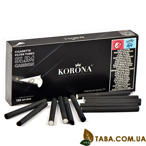 Цигарні гільзи з вугільним фільтром KORONA SLIM CARBON 120 штук
